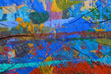 Renkli soyut tasarımları olan ahşap bir yüzey. Pankart için arkaplan, arkaplan