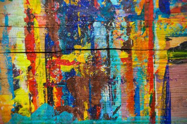 Renkli soyut tasarımları olan ahşap bir yüzey. Pankart için arkaplan, arkaplan