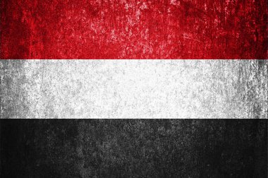 Grunge Yemen eyalet bayrağının bayrağı. Metal bir yüzeyde Kirli Yemen bayrağı.