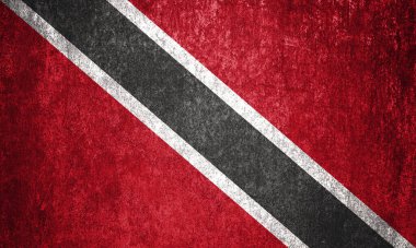 Metal bir yüzeyde Trinidad ve Tobago eyalet bayrağı. Kirli Trinidad ve Tobago bayrağı.  
