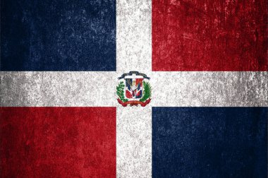 Metal bir yüzeyde Dominik Cumhuriyeti bayrağı. Pis Grunge Dominik Cumhuriyeti bayrağı.  