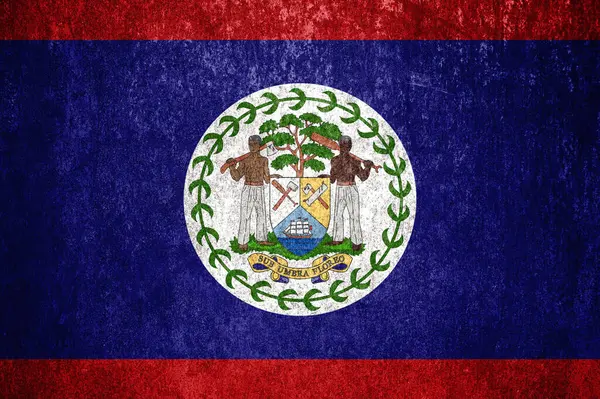 Metal bir yüzeyde eyalet bayrağını salla. Kirli grunge Belize bayrağı.  