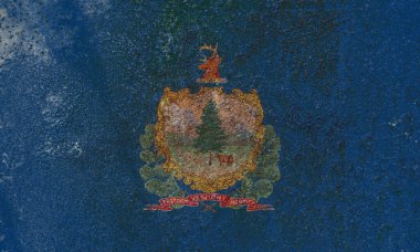 Vermont Eyalet Bayrağı. Paslı metal yüzeyinde kirli Vermont bayrağı. Paslı metal dokusu 