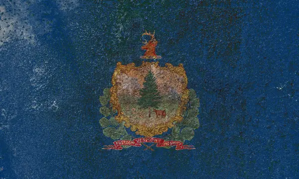 Vermont Eyalet Bayrağı. Paslı metal yüzeyinde kirli Vermont bayrağı. Paslı metal dokusu 