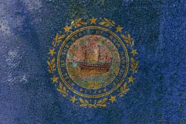 New Hampshire Eyalet Bayrağı. Paslı metal yüzeyinde kirli New Hampshire bayrağı. Paslı metal dokusu 