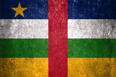 Orta Afrika Cumhuriyeti Bayrağı. Metal yüzeyinde kirli Orta Afrika Cumhuriyeti bayrağı. Metal doku 