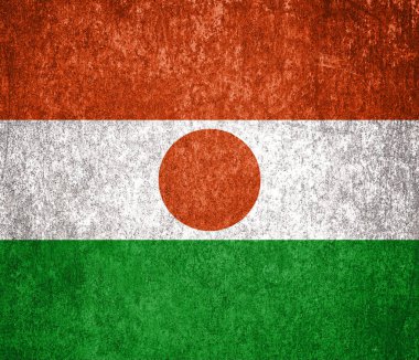 Nijer Devlet Bayrağı. Metal yüzeyde kirli Nijer bayrağı. Metal doku 