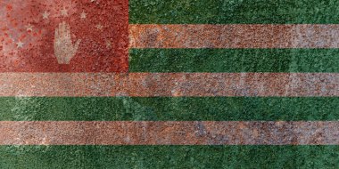 Abhazya Devlet Bayrağı Cumhuriyeti. Metal yüzeyinde kirli Abhazya bayrağı. Metal doku 