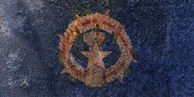 Kuzey Mariana Adaları Bayrağı. Metal yüzeyde kirli Kuzey Mariana Adaları bayrağı. Metal doku 