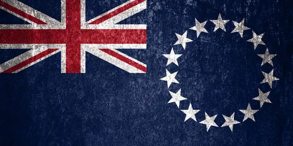 Cook Adaları Eyalet Bayrağı. Metal yüzeyde Dirty Cook Adaları bayrağı. Metal doku 