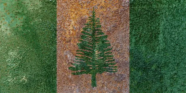 Norfolk Adası Bayrağı. Metal yüzeyinde kirli Norfolk adası bayrağı. Metal doku 