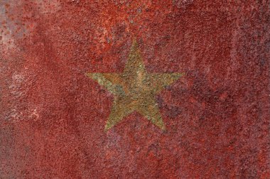 Grunge Vietnam bayrağının bayrağı. Metal bir yüzeyde kirli Vietnam bayrağı.