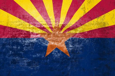 Arizona Eyalet Bayrağı. Duvarda kirli Arizona bayrağı var. Grunge duvar dokusu 