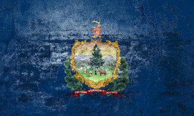 Vermont Eyalet Bayrağı. Duvarda kirli Vermont bayrağı var. Grunge duvar dokusu 