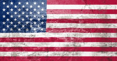 Amerikan Bayrağı. Duvarda kirli Amerikan bayrağı var. Grunge duvar dokusu 