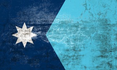 Minnesota Eyalet Bayrağı. Duvarda kirli Minnesota bayrağı var. Grunge duvar dokusu 