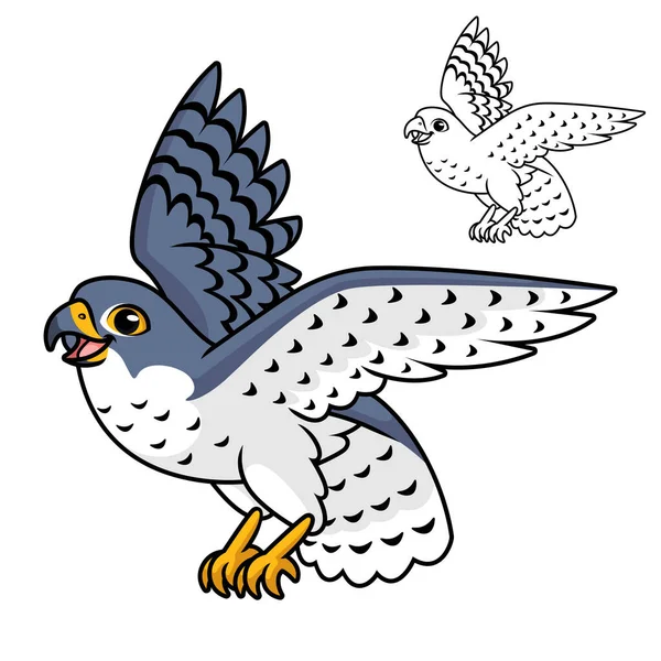 具有线条画图 动物鸟类 矢量人物形象图解 卡通吉祥物图案的可爱小猎鹰在孤立的白色背景下飞翔 图库矢量图片