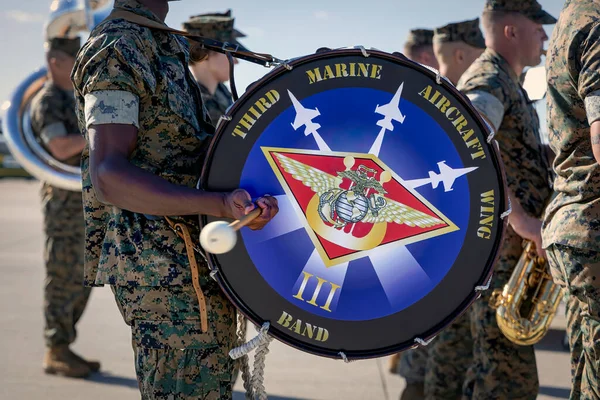 Bass Drummer Third Marine Aircraft Wing Band Maw Performing Opening — Stock Photo, Image