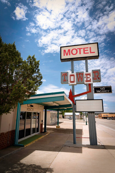 The abandoned Tower Motel stands on historic Route 66 in Santa Rosa, New Mexico.