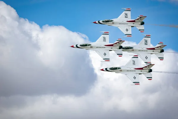 stock image The US Air Force Thunder Birds, in a low pass, perform at the 2023 Thunder and Lightning Over Arizona at Tucson, Arizona.