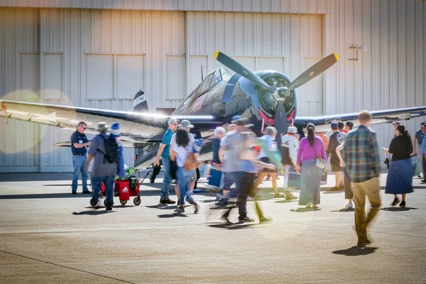 stock image Fans gather around a Grumman F-4F Wildcat on display at the 2023 Thunder and Lightning Over Arizona in Tucson, Arizona.