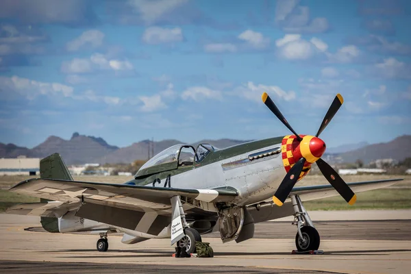 stock image A P-51 Mustang sits on the tarmac at the the 2023 Thunder and Lightning Over Arizona airshow in Tucson Arizona.