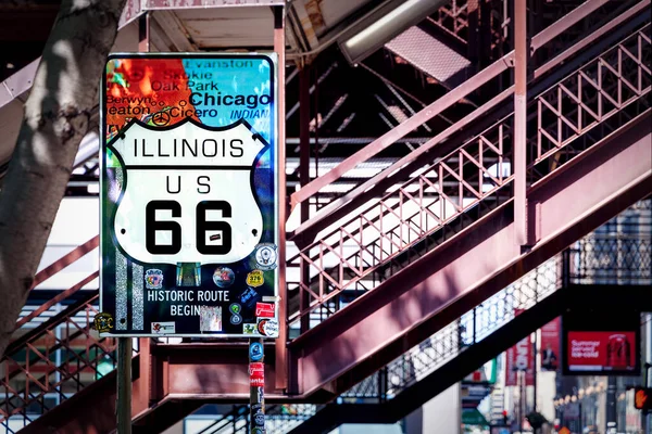 Знак Знаменует Собой Начало Исторического Шоссе Центре Чикаго Штат Иллинойс — стоковое фото