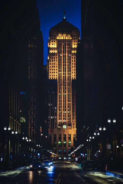 Вид Южную Стрит Чикагским Торговым Зданием Конце Улицы — стоковое фото