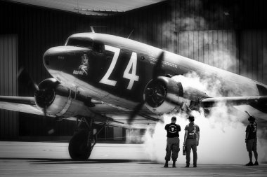 C-47 Skytrain starts its engines at the 2024 Legacy of Liberty Airshow at Holloman Air Force Base near Alamogordo, New Mexico. clipart