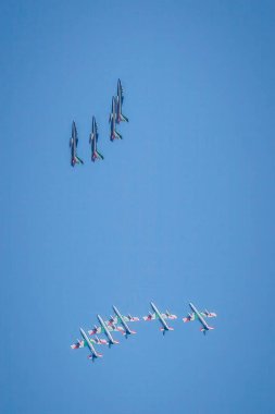 The Italian Air Force Frecce Tricolori Aerobatic Team at the 75th Anniversary of NATO Joint Power Demonstration in Virginia Beach, Virginia. clipart