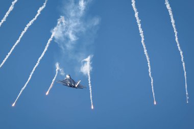 Virginia Beach, Virginia 'daki 2024 NAS Oceana Hava Gösterisi' nde bir F-22 Raptor havalandı..