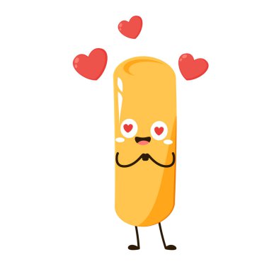 Tatlı Tteokbokki noodle çizgi filmi. Kore sokak yemeği. Basit vektör logosu sosisi. Tteokbokki Kore yemeğidir..