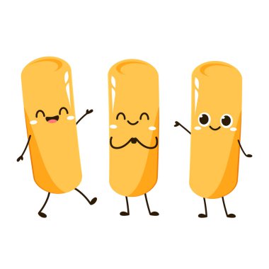 Tatlı Tteokbokki noodle çizgi filmi. Kore sokak yemeği. Basit vektör logosu sosisi. Tteokbokki Kore yemeğidir..