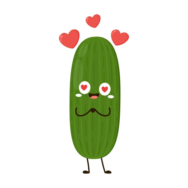 Komkommer Leuke Cartoon Plantaardige Vector Karakter Geïsoleerd Witte Achtergrond Komkommermascotte — Stockvector
