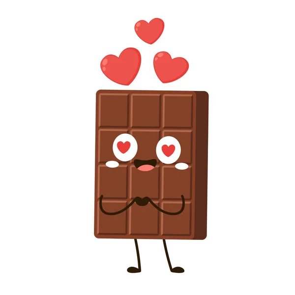 Leuke Grappige Chocolade Bar Karakter Chocolade Mascotte Hartvector — Stockvector