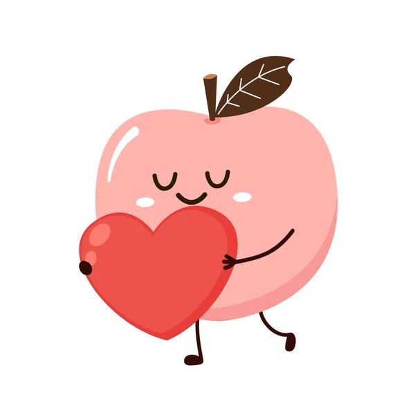 Διάνυσμα Ροδάκινων Doodle Ροδάκινο Φύλλα Εικονίδιο Ροδάκινο Σχήμα Καρδιάς Απομονωμένο — Διανυσματικό Αρχείο