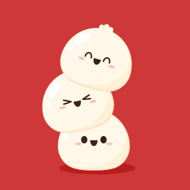Sevimli Dim Sum karakteri, geleneksel Çin köftesi, gülen yüzlü. Kawaii Asya gıda vektörü.