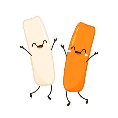 Tatlı Tteokbokki noodle çizgi filmi. Kore sokak yemeği. Basit vektör logosu sosisi. Tteokbokki Kore yemeğidir..