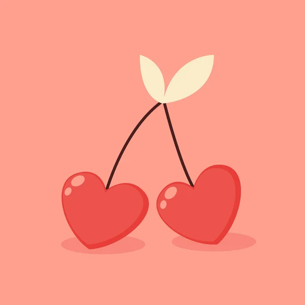 Κόκκινο Κεράσι Σχήμα Καρδιάς Σχεδιασμός Εικονιδίων Εικονογράφηση Διανύσματος Απομονωμένη Ροζ — Διανυσματικό Αρχείο