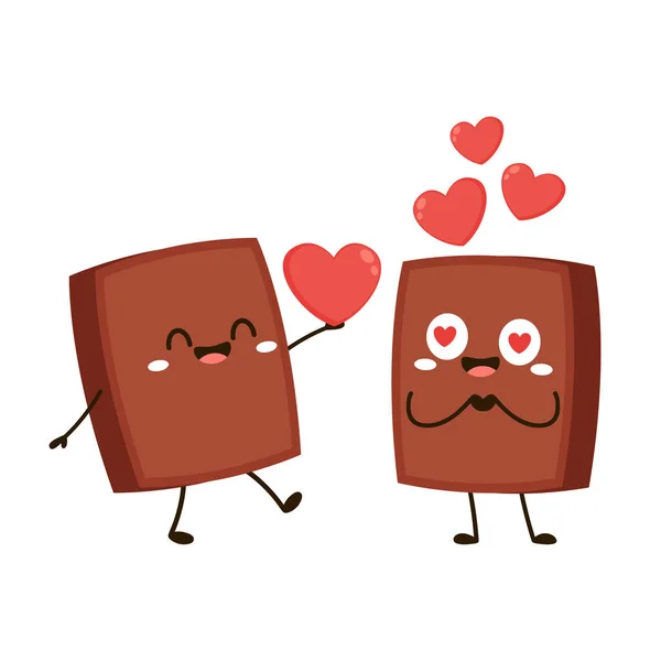 Lindo Divertido Personaje Barra Chocolate Mascota Chocolate Vector Cardíaco — Vector de stock