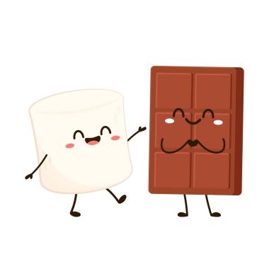 Marshmallow and chocolate cartoon. Dessert cartoon vector. Cute Marshmallow and chocolate mascot.