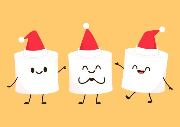 Marshmallow Cartoon Marshmallow Character Design Marshmallow Santa Claus Hat — Stockový vektor
