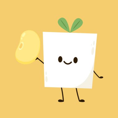 Cute tofu cartoon. Happy cute smiling funny tofu. character design. Vegetarian nutrition, healthy food.