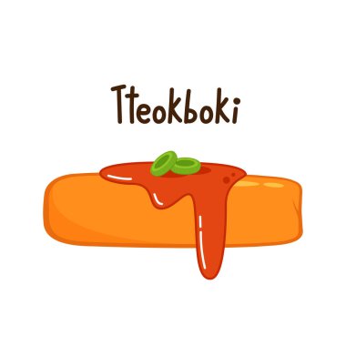 Tteokbokki Noodle vektörü. Kore yemeği. Baharatlı pirinç keki. Tteokbokki logo tasarımı.
