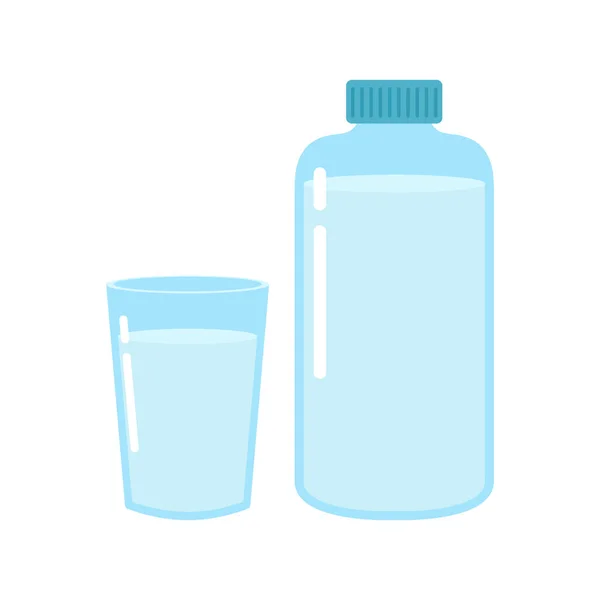 Dricksvatten Plastflaskor Ett Glas Vatten — Stock vektor