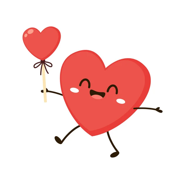 Rood Schattig Hart Personage Romantische Platte Stijl Valentijnsdag Illustraties Gevoelens — Stockvector