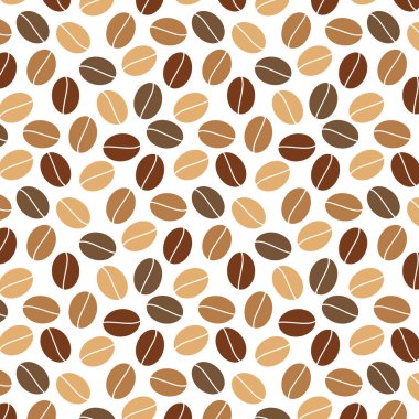 Kahve dükkanı için kahve çekirdeği kalıbı. Bej arkaplanda kahve çekirdekleri ve retro tarzı vektörsüz desen..