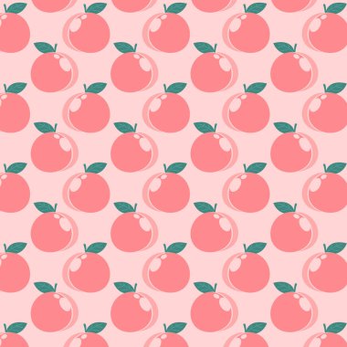 Peach and Heart pattern background. Doodle peach with leaves icon. Peach fruit in shape of heart isolated on white background. Farm, natural food, fresh fruits.