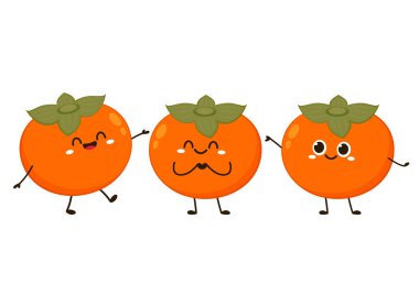 Hurma karikatür vektörü. Beyaz arka planda hurma. Şirin Persimmon karakter tasarımı.