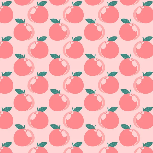 Peach Heart Pattern Background Doodle Peach Leaves Icon Peach Fruit — Archivo Imágenes Vectoriales